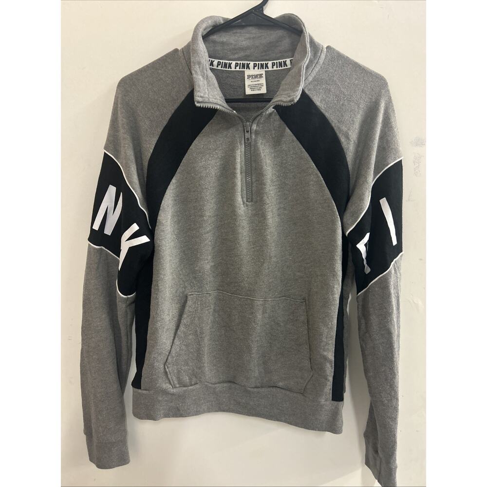 Victoria Secret Pink Sweatshirt Pullover Gray Black & White Size M